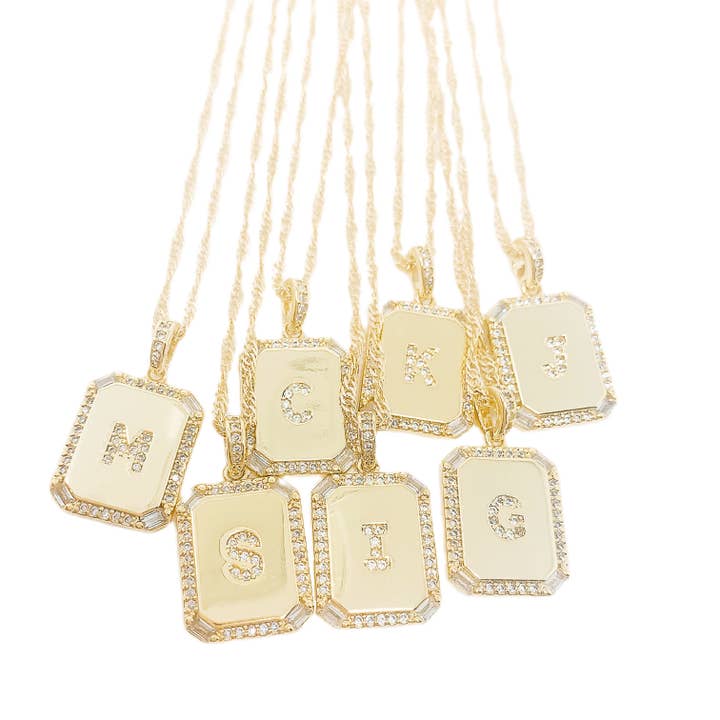 Luxe Initial Plate Necklace for wholesale by Wrapped. By Sav