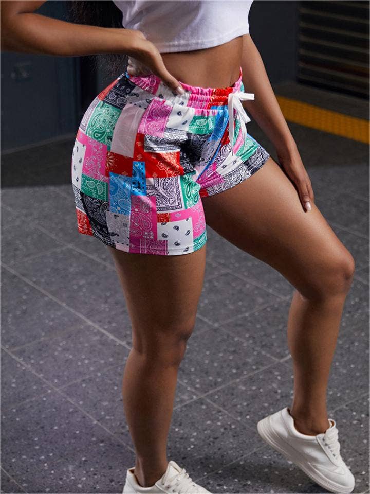 Rosa Clothing - Wholesale Shorts - Women's - Western abstract paisley print beach boxer shorts 7