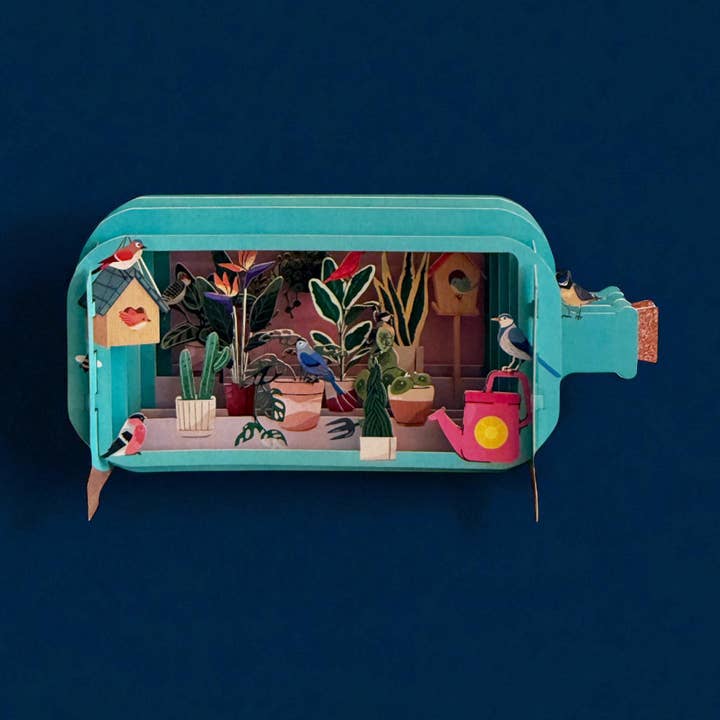 Bericht in een fles pop-up kaarten - planten en vogels voor wholesale door Alljoy Design