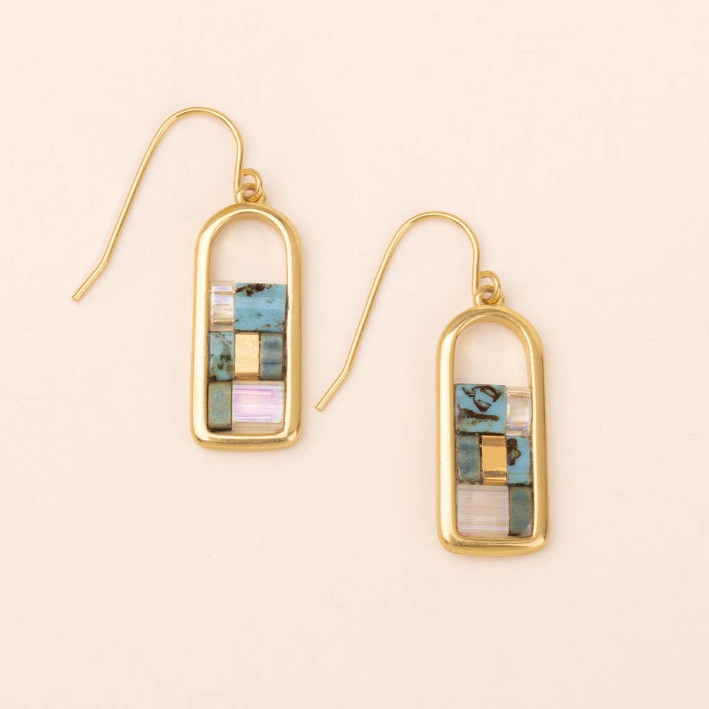 Scout Curated Wears - Wholesale Dangle Earrings - Good Karma Miyuki Frame Earring - Turquoise/Gold
