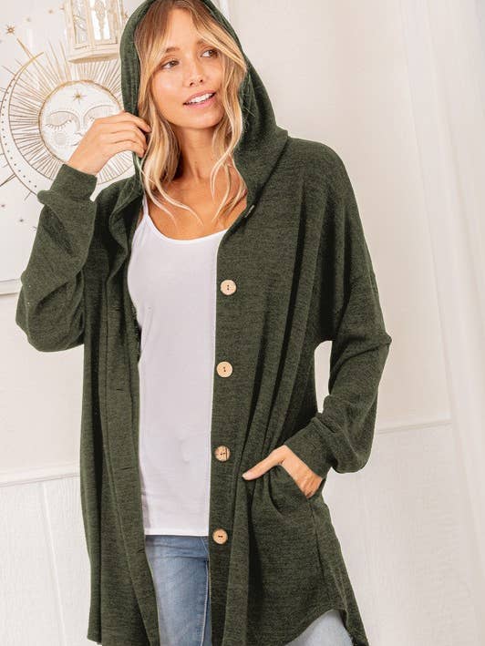 J0164HE15-CARDIGAN APERTO A MANICHE LUNGHE CON CAPPUCCIO UNITO per la vendita all'ingrosso da parte di Sunday Morning