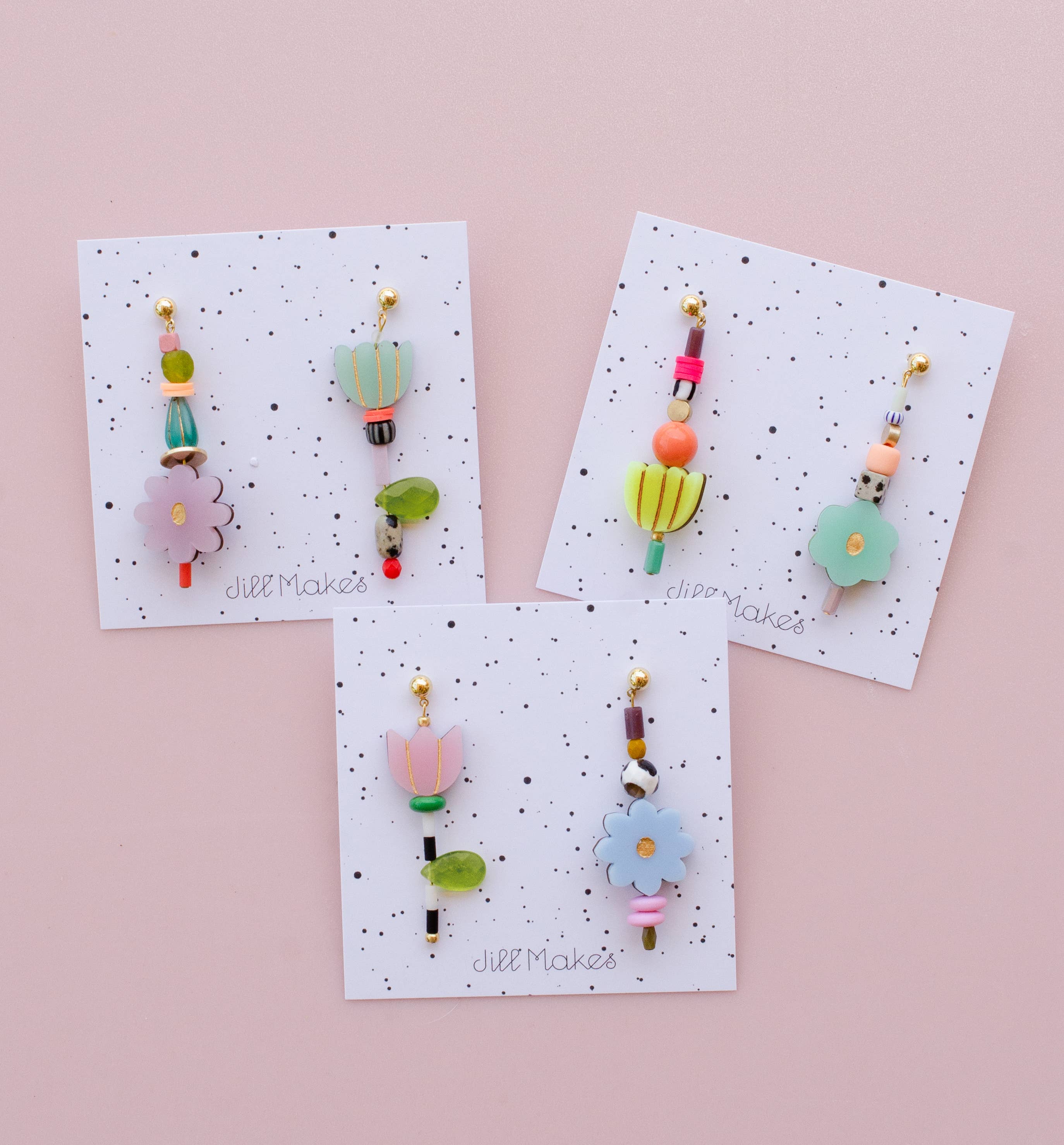 Jill Makes - Venta al por mayor Pendientes colgantes - Pendientes coloridos de acrílico con flores combinables7