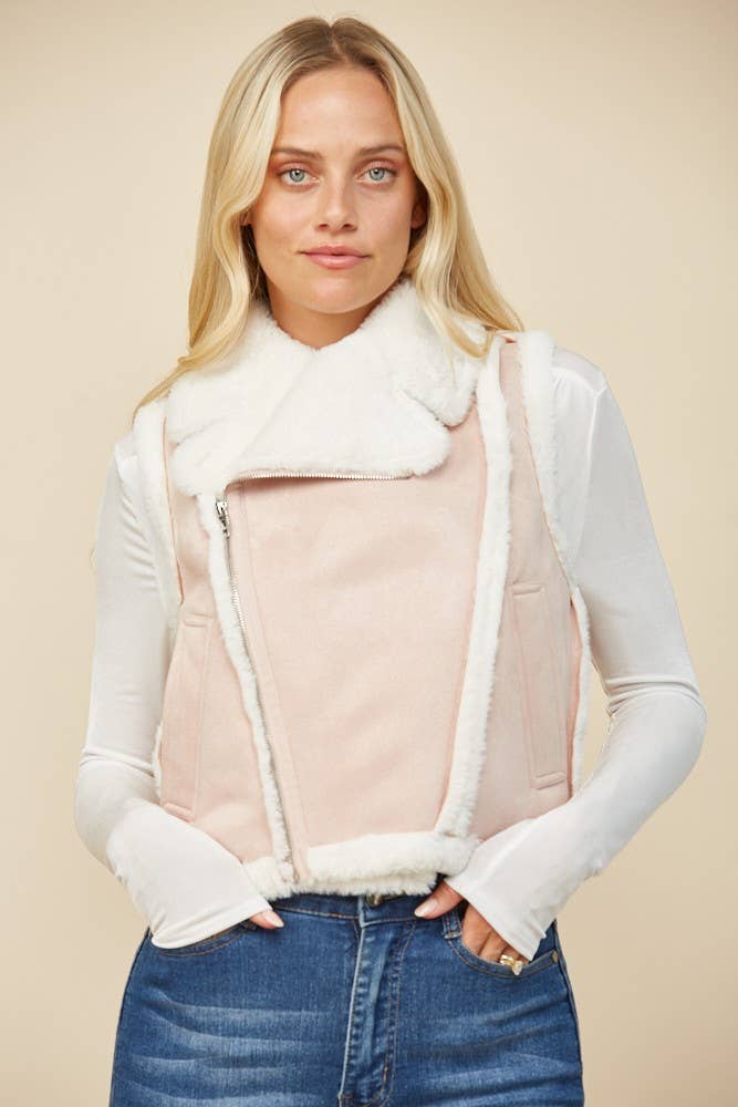 WISTERIA LANE - Wholesale Vest - Dames - CONTRASTEREND SHEARLING VEST 6433 TAN13