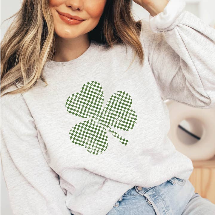 St Patrick Day Crewneck Sweatshirt Lucky Sweater Distressed for wholesale by P E T I T R U E