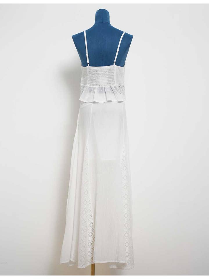 Ladies White Back Smocking Cami Top & Skirt Set SKST5KC1901 for wholesale on Faire3