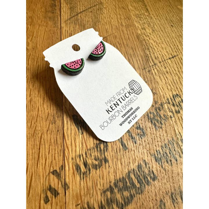 TWWKY - Wholesale Stud/Post Earrings - Reclaimed Kentucky Bourbon Barrel Watermelon Stud Earrings3