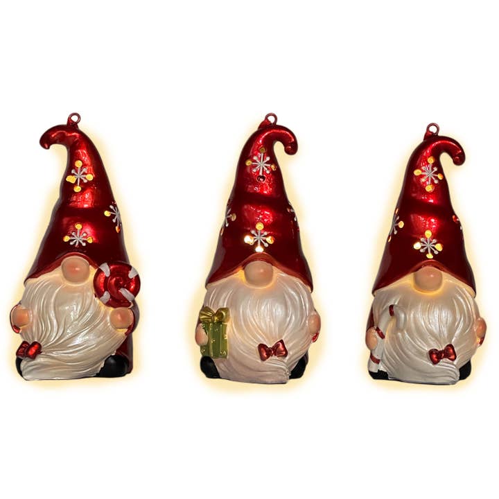 Santa Gnome LED Light Up Christmas Ornaments (Set of 3) for wholesale by Galt International Company