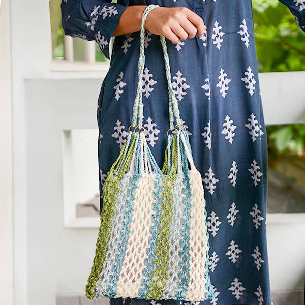 Bolsa de malla a rayas de ganchillo | Guay para venta al por mayor de Balizen Direct from Bali