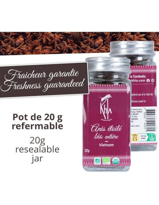 Khla - L'épicerie du Mékong - Wholesale Dried Spice - Star anise - Organic - whole - 20g - Jar5