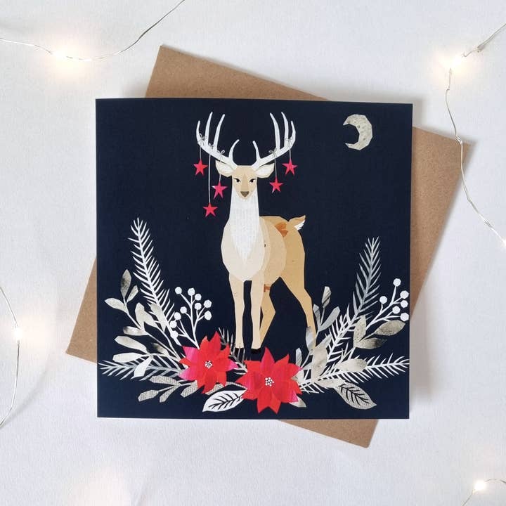 Festive Deer Christmas Card for wholesale by Iona Shepherd Designs