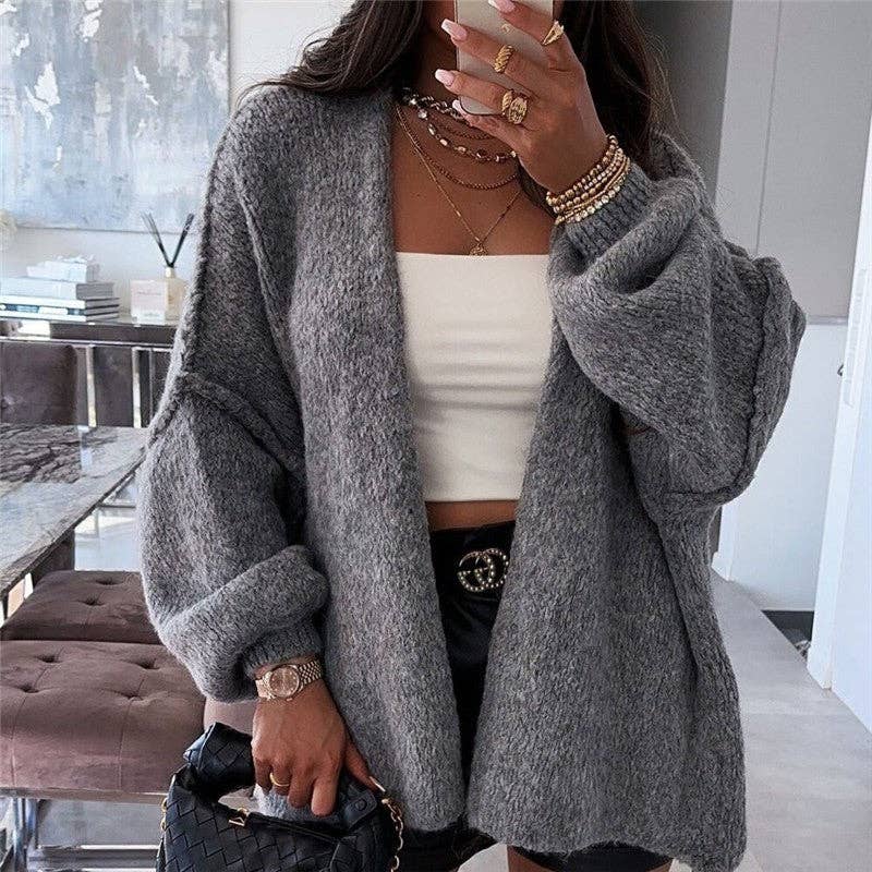 Sheer Trend - Wholesale Cardigan - Women's - Casual Loose Solid Color Cardigan Sweater0