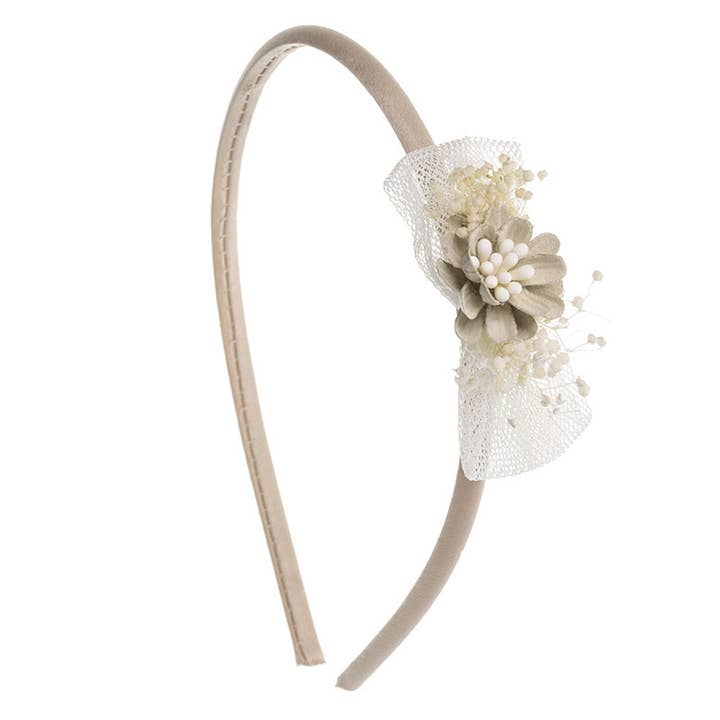 Siena Hair Accessories – wholesale Pannband - Barn – Babypannband med tyllrosett, godisblomma och gypsophila