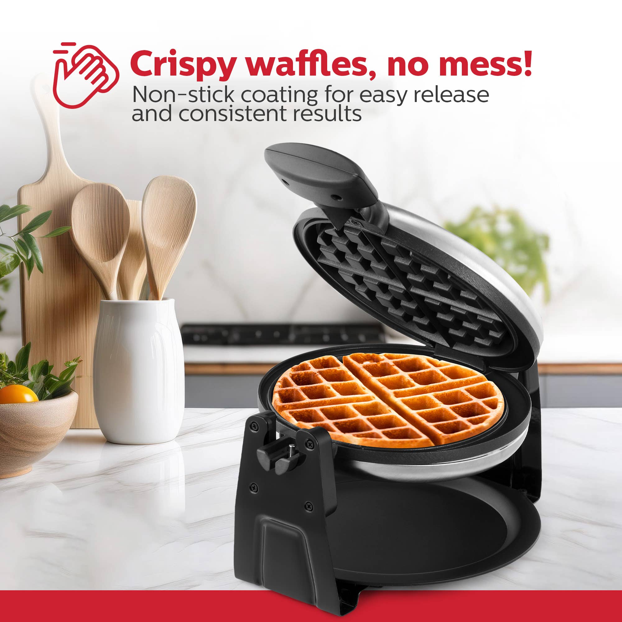 Black 7" Rotary Belgian Waffle Maker Stainless Steel - Individual for wholesale on Faire5
