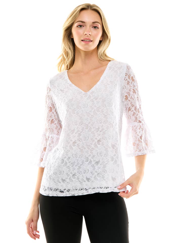 Winslow Collection - Wholesale Blouse - Women's - V NECK ELBOW SLEEVE LACE TOP G9018250P23