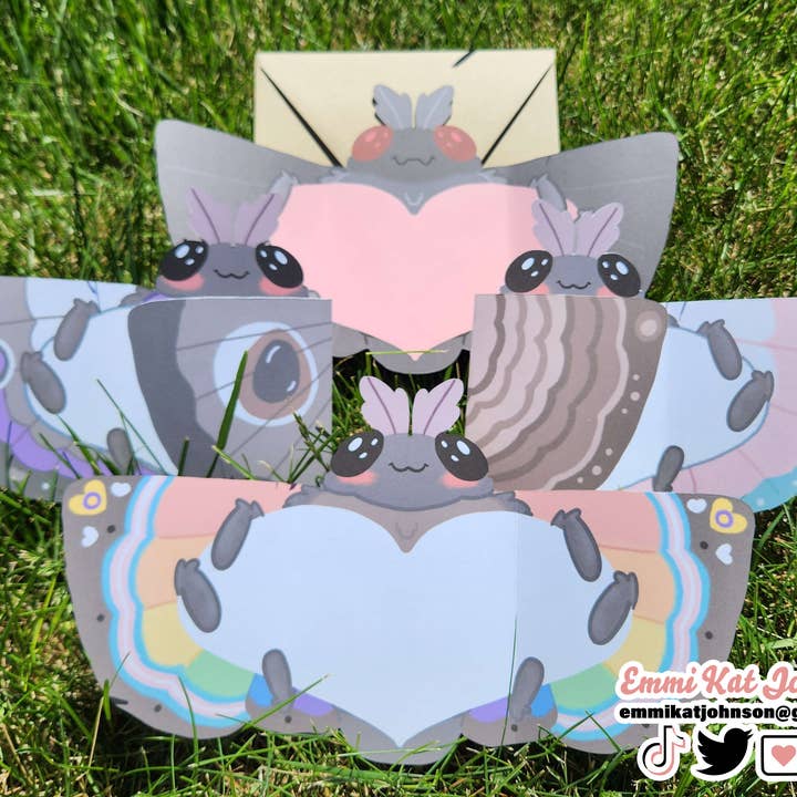 Pride Moths Tri-Fold Greeting Cards for wholesale by Emmi Kat Johnson