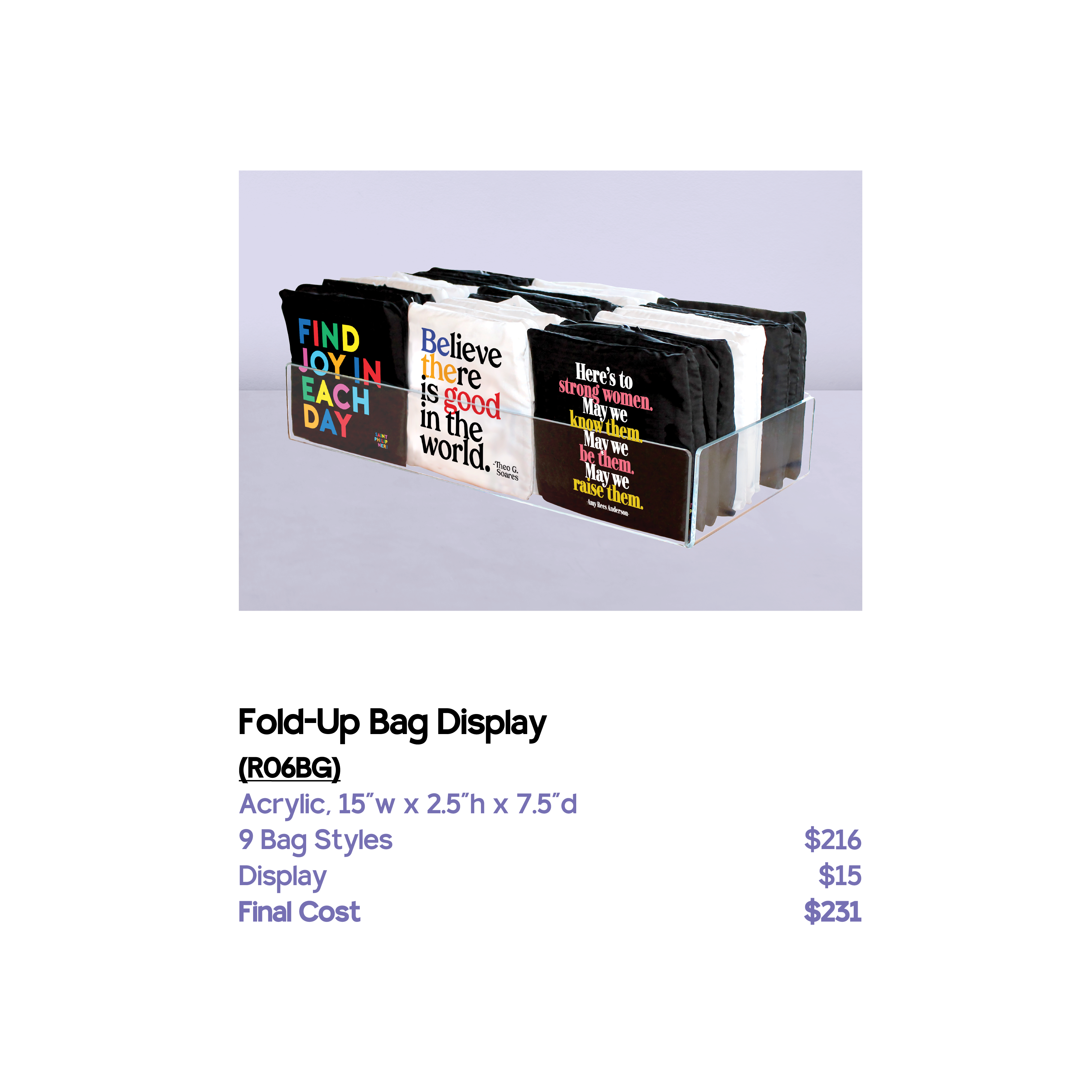 Quotable - Wholesale Retailer Display - Accessories - Displays - R06BG - Fold-Up Bags or Spiral Notepads Tray1