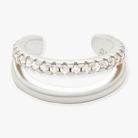 Krystal dobbeltbånds øreklips i sølv for engroshandel hos LEA Jewels