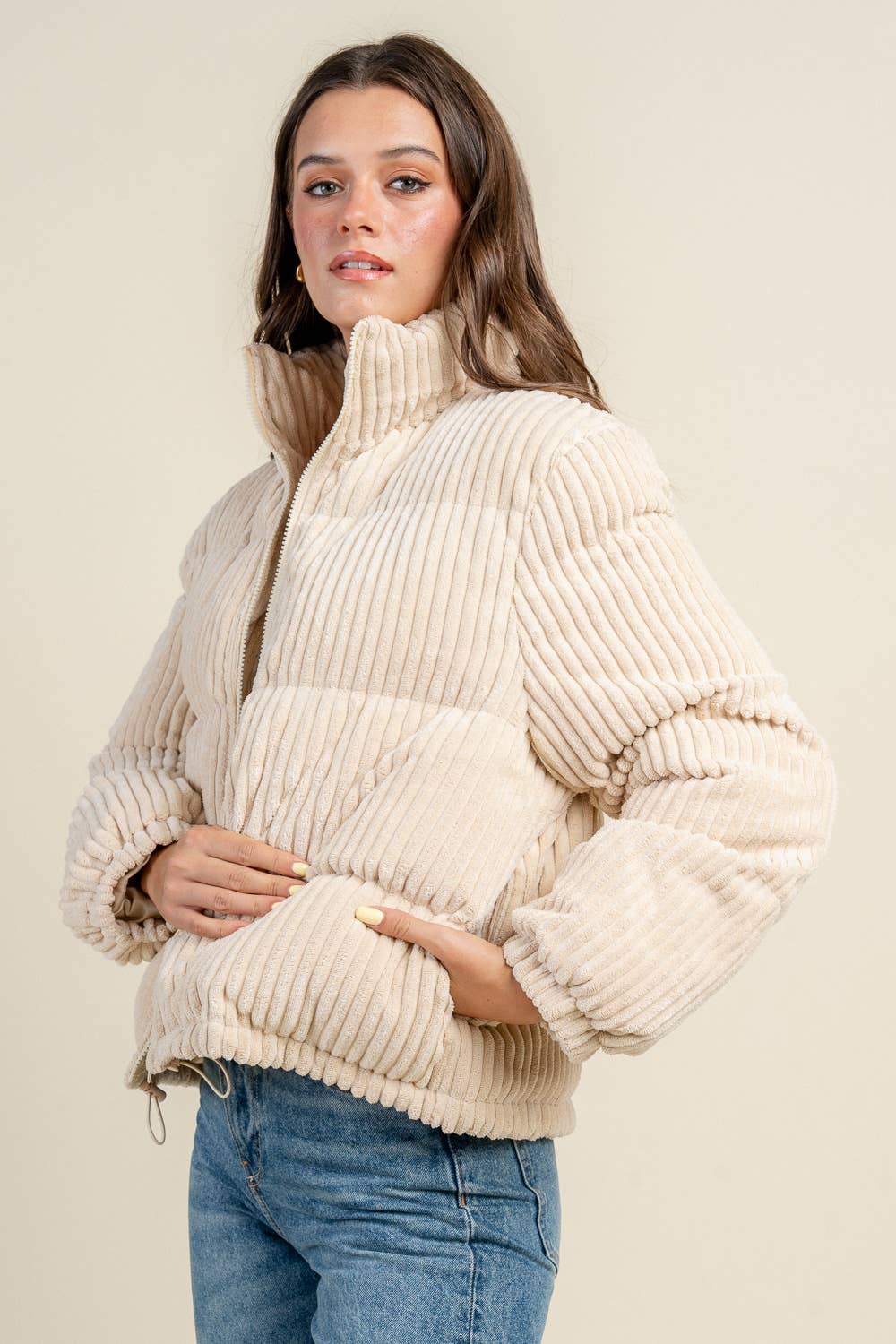 BEIVY & COLLABO - Wholesale Puffer Jacket - Women's - BG5392N / CORDUROY PUFFER JACKET1