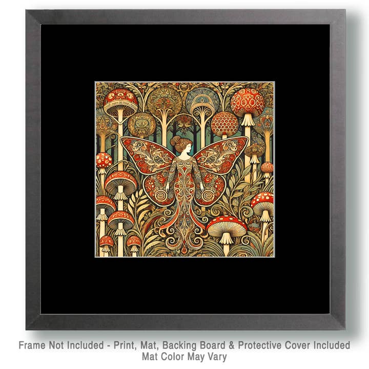 Mowbi – Impressão artística por atacado – Fada Art Nouveau - Impressão para Parede - Arte Fantasia - Obra 20 x 20 cm - Passpartout 30 x 30 cm1