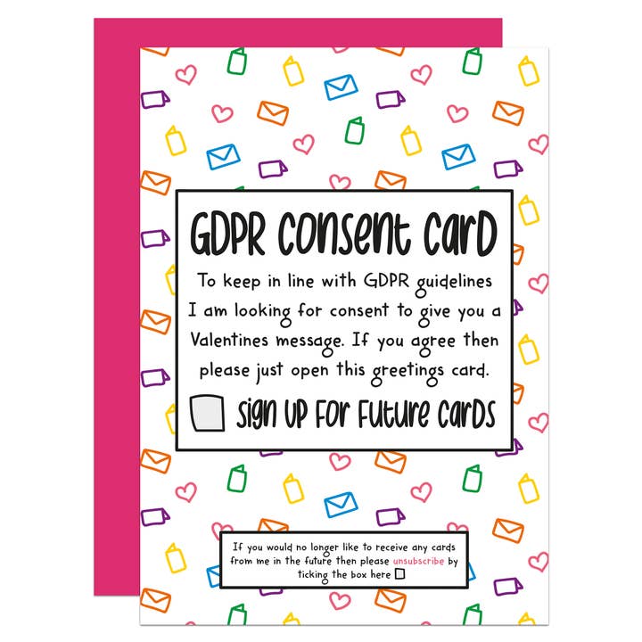 GDPR Consent Form Valentines Day A6 Card for wholesale by TeePee Creations