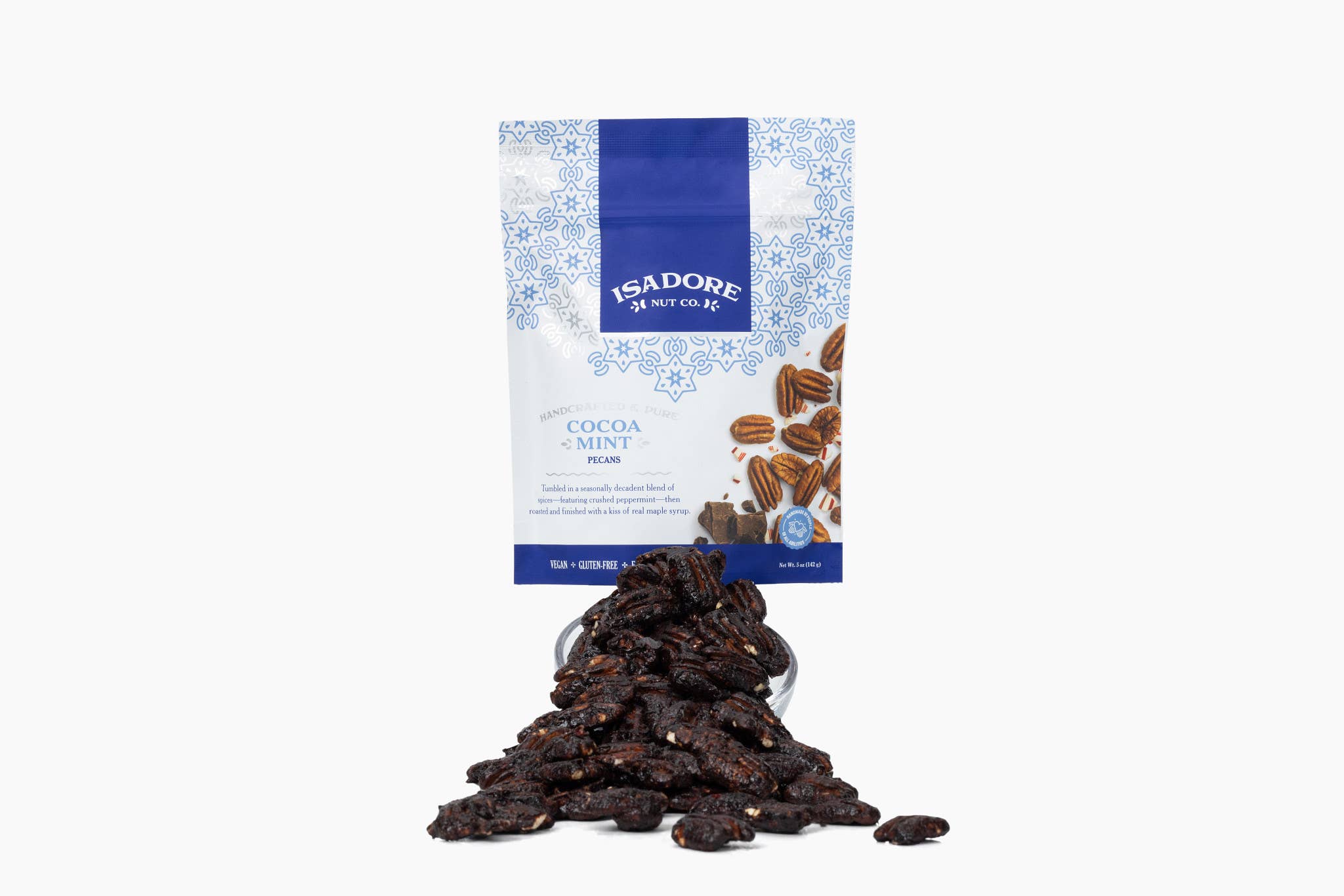 Isadore Nut Company - Wholesale Nuts - Cocoa Mint Pecans: Premium Roasted- 5 oz- Non-GMO1