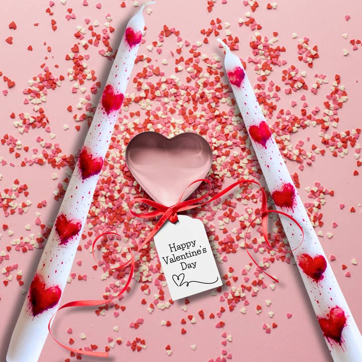 Designs by Michaela - Wholesale Tapered Candle/Candlestick - Valentine Red Hearts Love Taper Candle