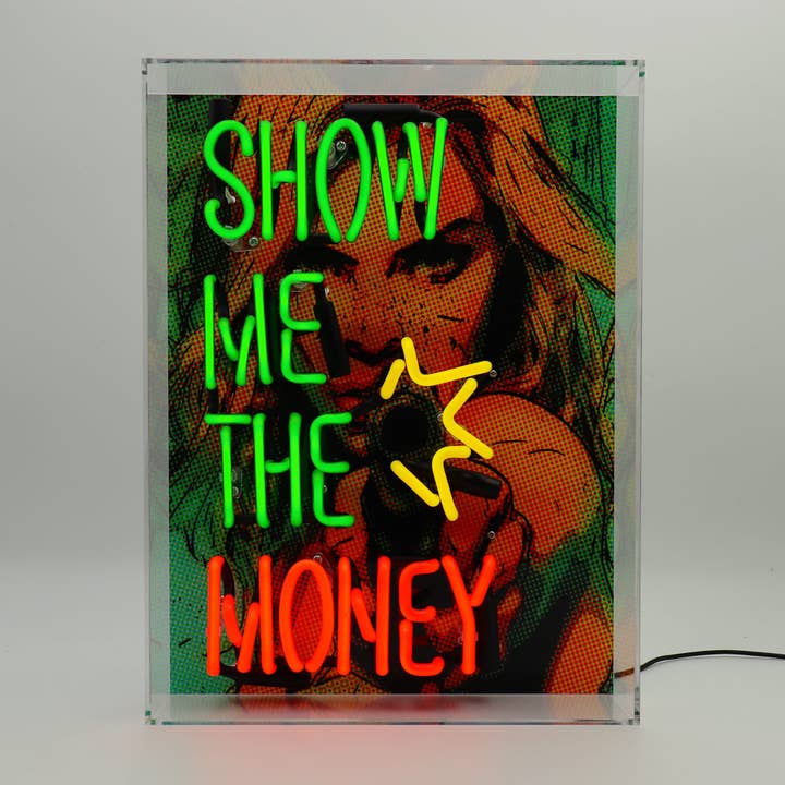 'Show me the Money' Glass Neon Box Sign for wholesale by Locomocean Ltd