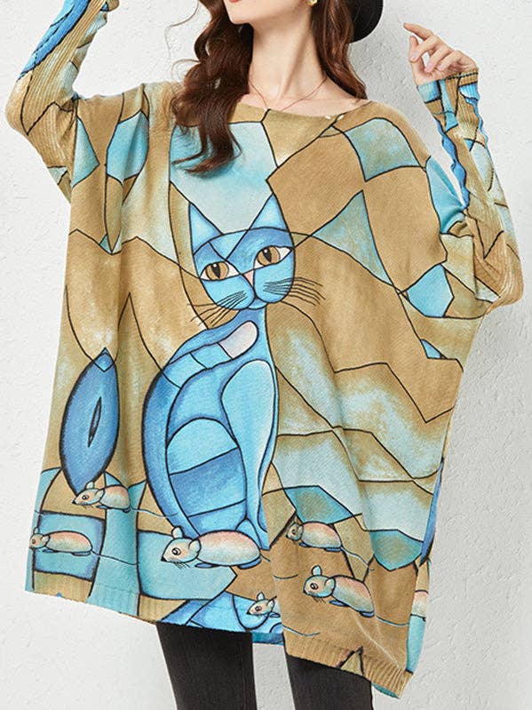 Losse gebreide truien met ronde hals en dierenprint en lange mouwen voor wholesale door StyleGalX