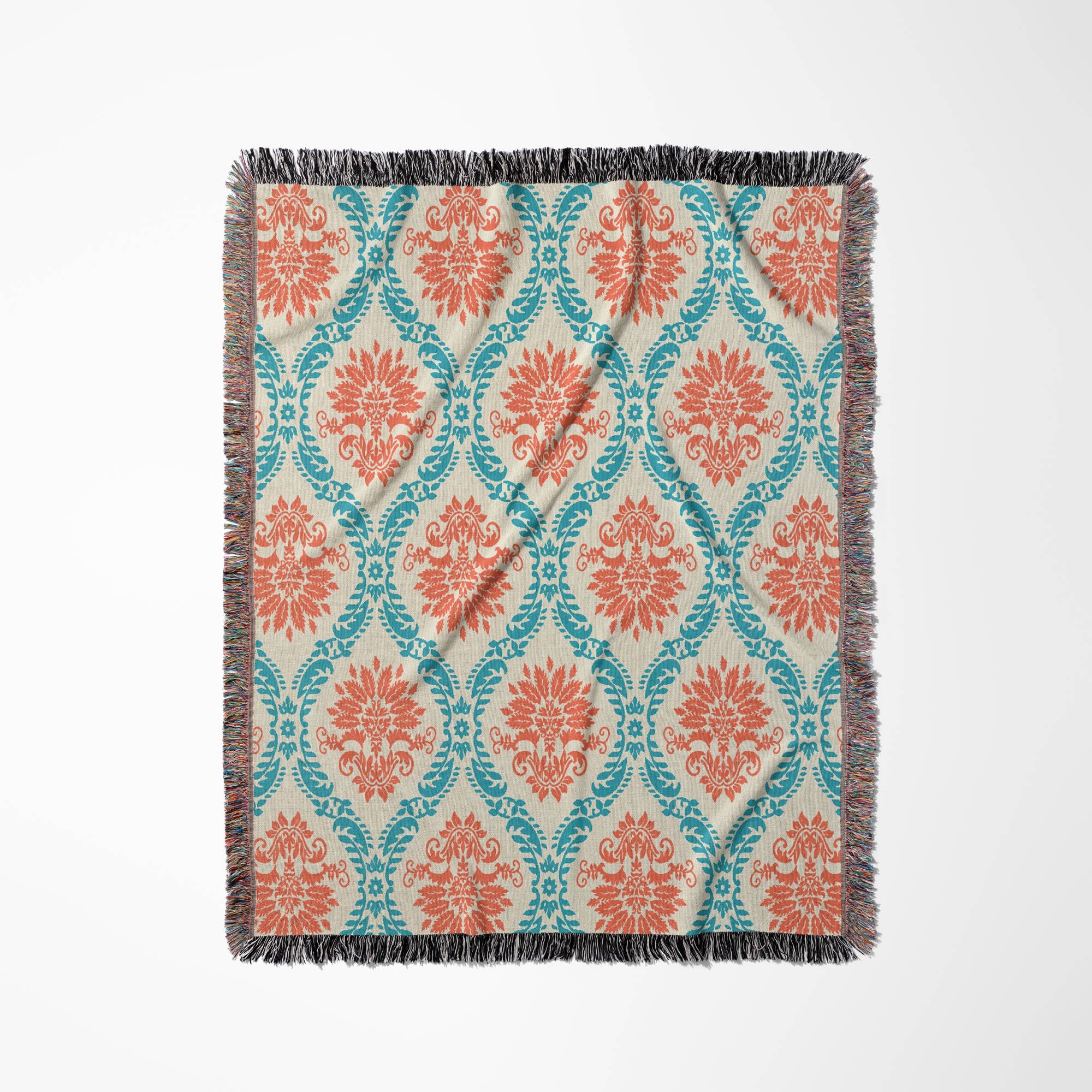 3dRose – Großhandel Überwurfdecke – 3dRose, Dooni Designs Mandarine Orange und Aqua Blau Verziertes Damastmuster, Decke0