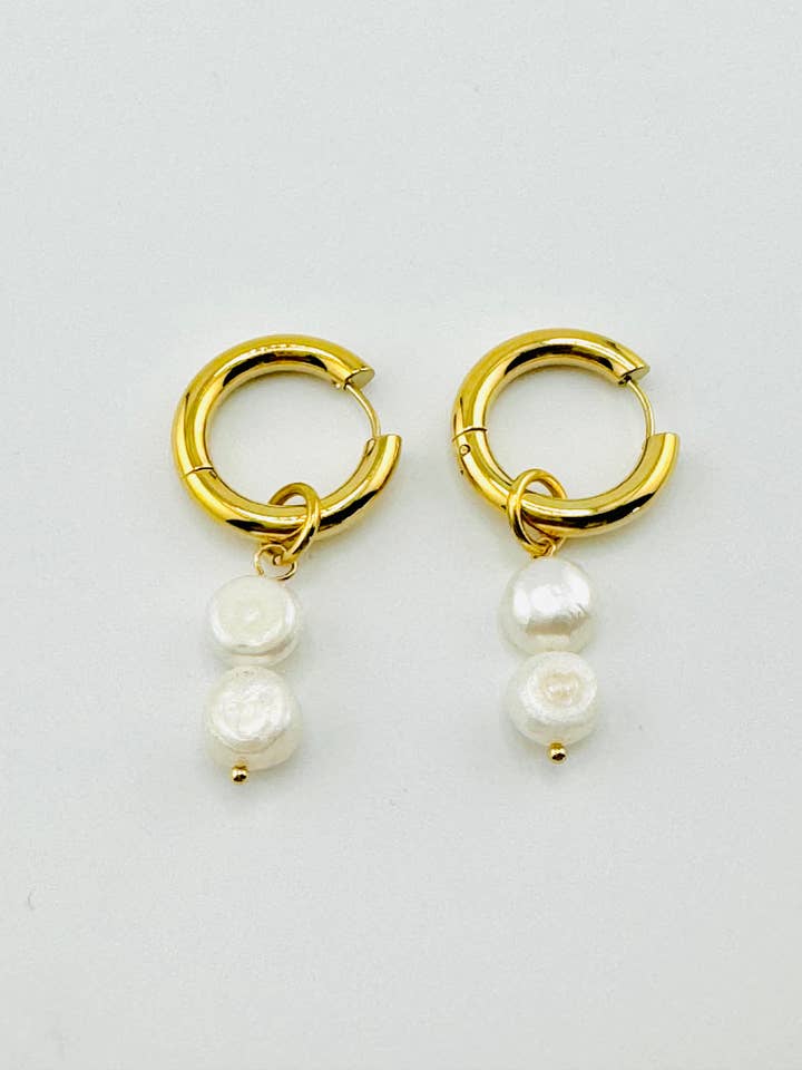 18k Gold hoop pearl earrings for wholesale by Bella Blu Designs