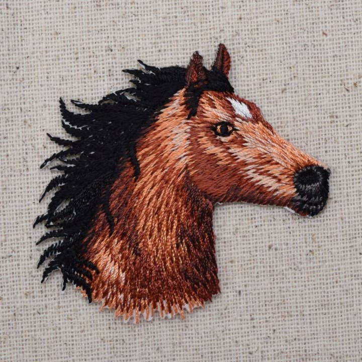 Horse Head - Facing Right - Iron On Applique - Embroidered Patch - 1119561 for wholesale by Wholesale Applique