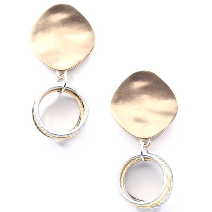 Sea Lily - Vente Boucles d'oreilles pendantes - L73K-E Clou de disque doré mat avec argent, ardoise, or, blanc0