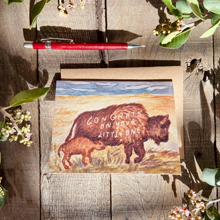 Little Salt Wagon – Großhandel Babykarte – Glückwunschkarte „Congrats On Your Little One Baby Bison Buffalo“2