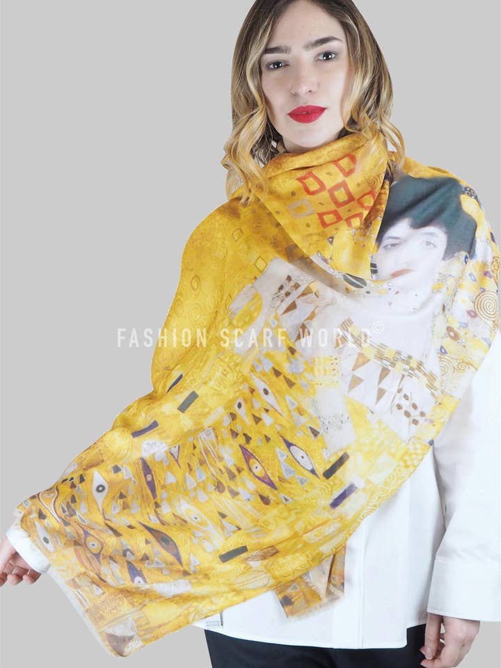 Klimt Portrait Of Adele Print Scarf for wholesale by Fashion Scarf World