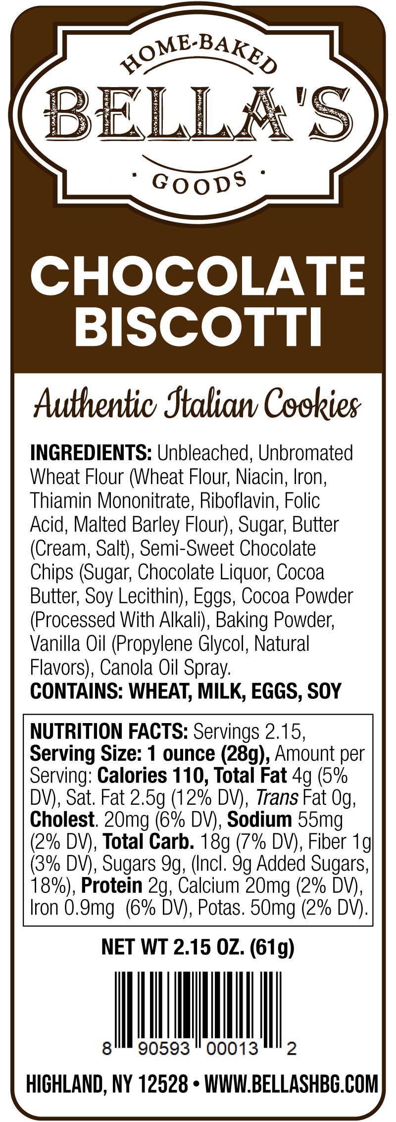 Bella's Home-Baked Goods - Wholesale Cookie - Chocolate Biscotti Singles1