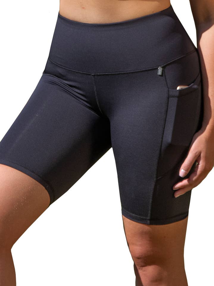 Recycled High Waisted Bike Shorts with Phone Pockets for wholesale by LaSculpte