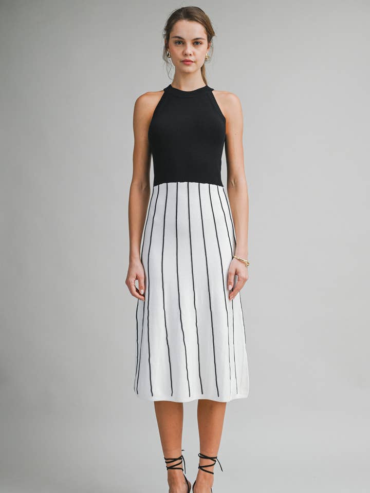 Vestido Midi Halter a Rayas Blancas y Negras EWD5002A para venta al por mayor de Endless Blu