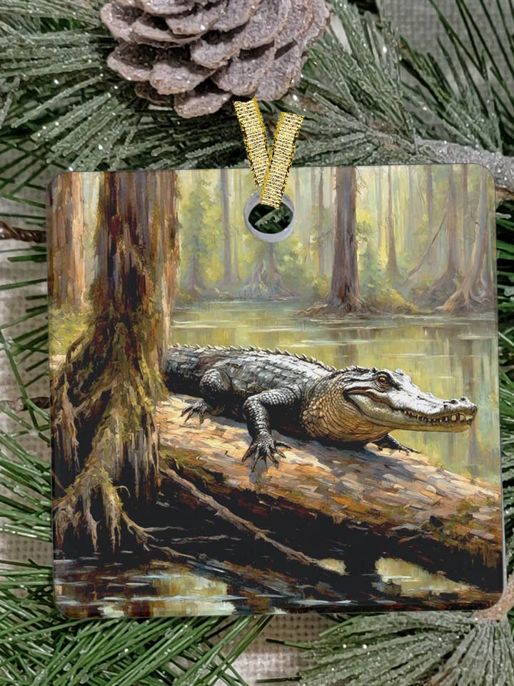 Adorno navideño, cajún, acrílico esmerilado, cocodrilo para venta al por mayor de Sassy Talkin