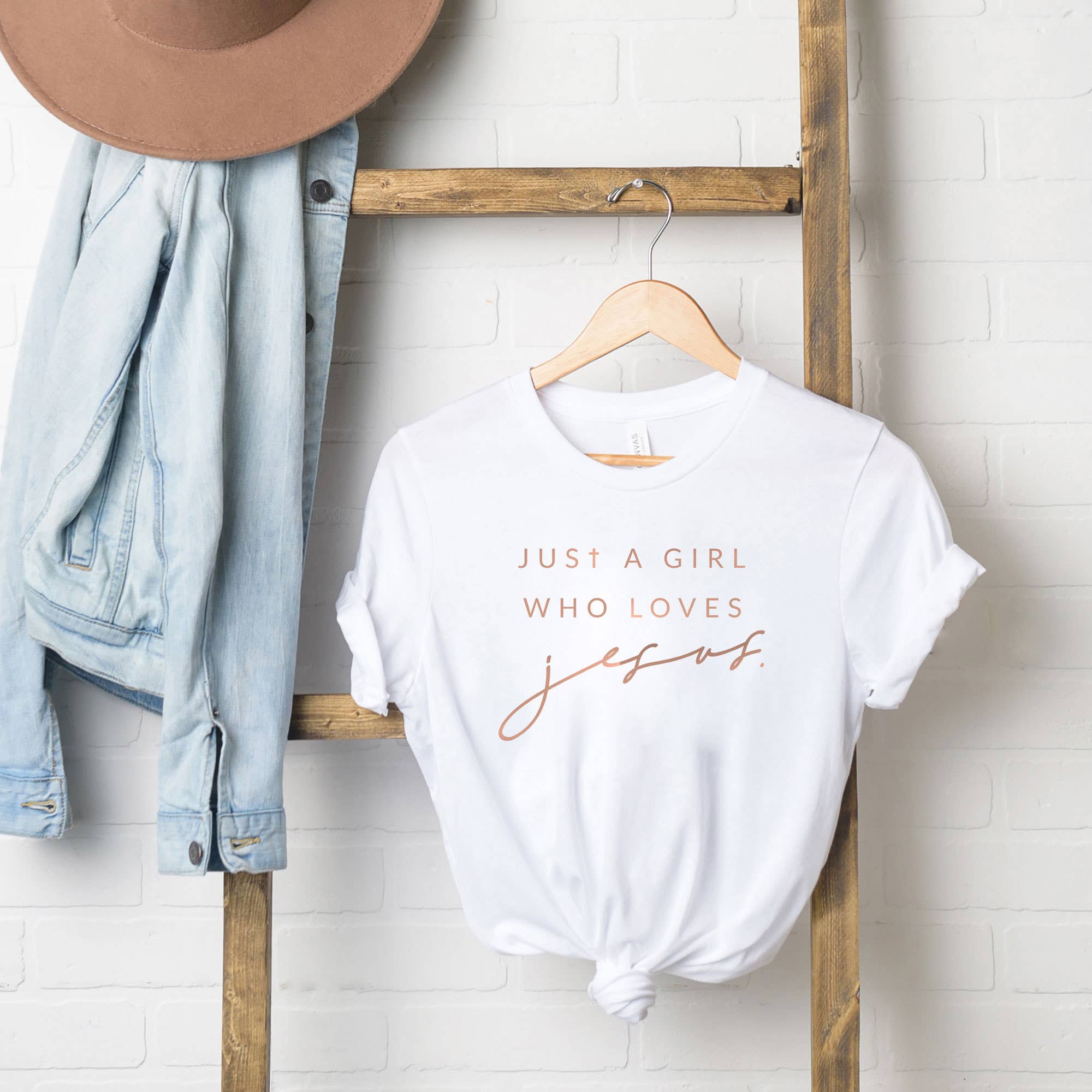 Uplifting Threads Co Wholesale - Wholesale Screen Printed T-Shirt - Women's - Just A Girl Who Loves Jesus | Short Sleeve Graphic Tee3
