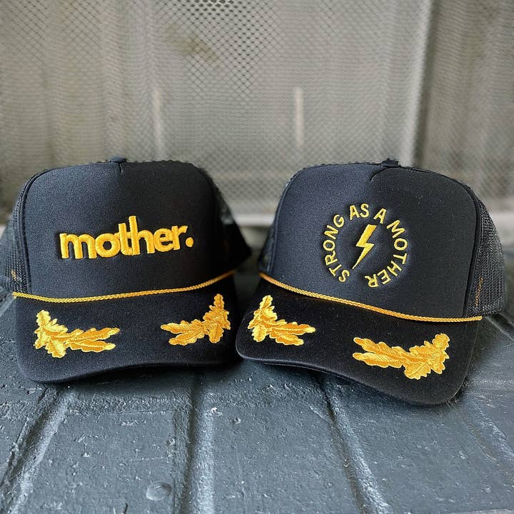 Mother Embroidered Captain Hat - Black and Gold for wholesale on Faire
