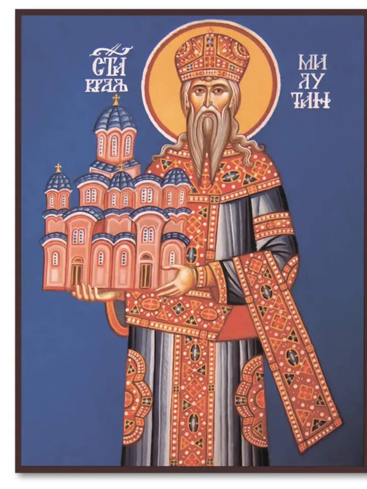 Saint Stefan Serbian King (Milutin). Wooden orthodox icon for wholesale by Iconsofsaints