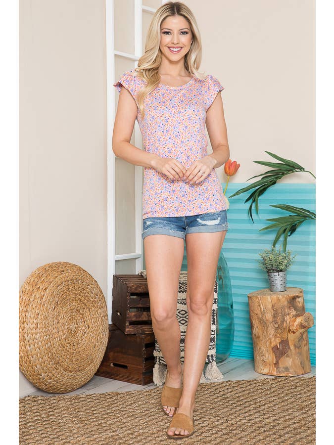 Orange Farm Clothing - Wholesale Knit Top - Women's - Ruffle Sleeve Ditsy Floral Top 2