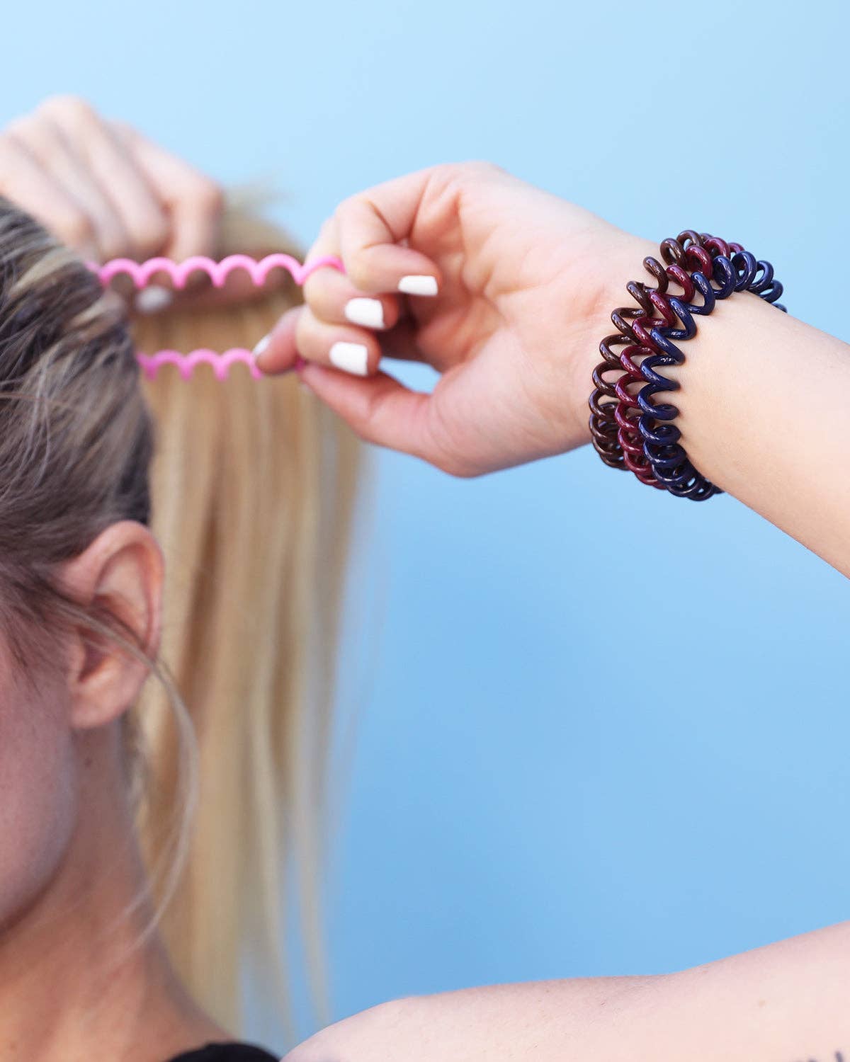 Savoy Active – wholesale Hair tie – Spiral Hair Tie - 4 Pack (4 Colors: Pink, Burgundy, Navy, Brown)1