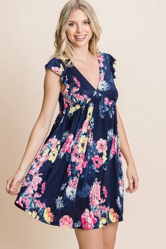 Navy Blue ETK-8495 Floral Swing Dress for wholesale on Faire7