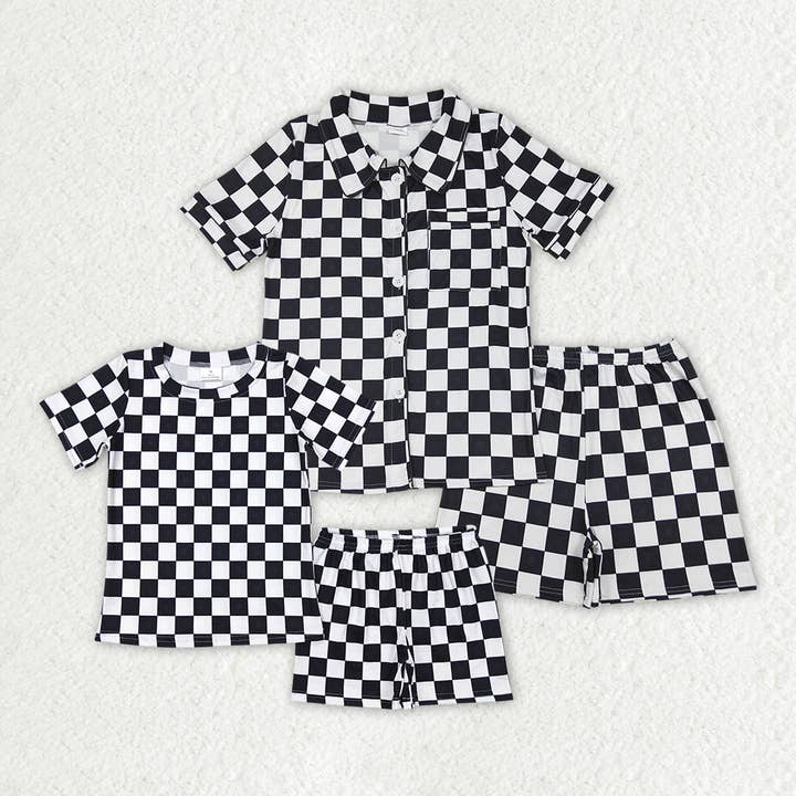 Pyjama d'été à carreaux noirs pour bébé et enfants "Family Mommy and Me" pour la vente par Aier Wholesale