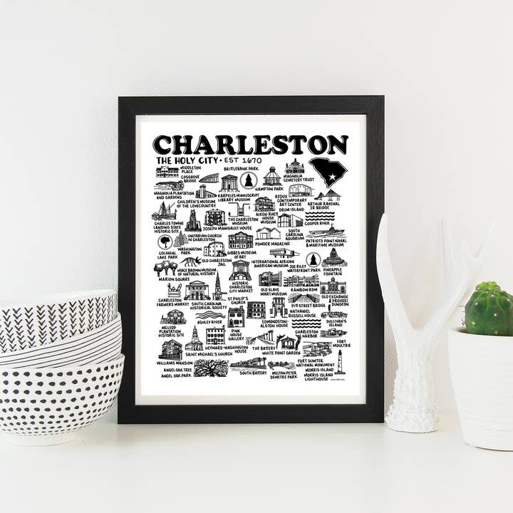 Whereabouts Shop – wholesale Art print – Charleston Map Print White