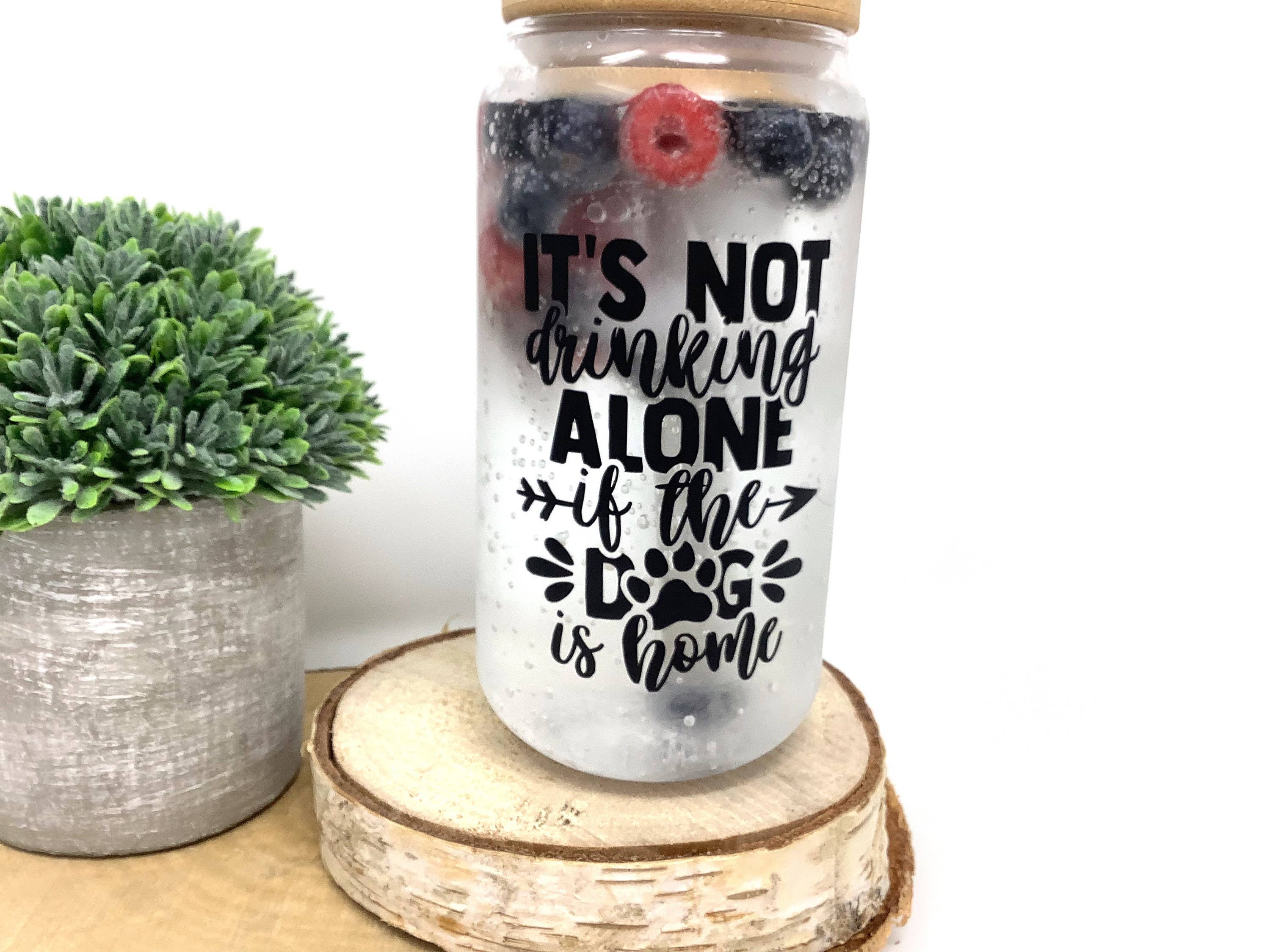 EcoDogDesigns – wholesale Drinking glass/cup – Dog Lovers Drinking Glass With Bamboo Lid & Steel Straw1