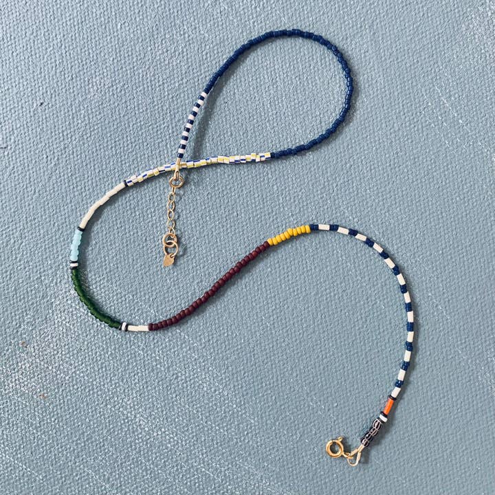 colar gargantilha em mosaico azul-marinho/verde-oliva por atacado de Alice Rise