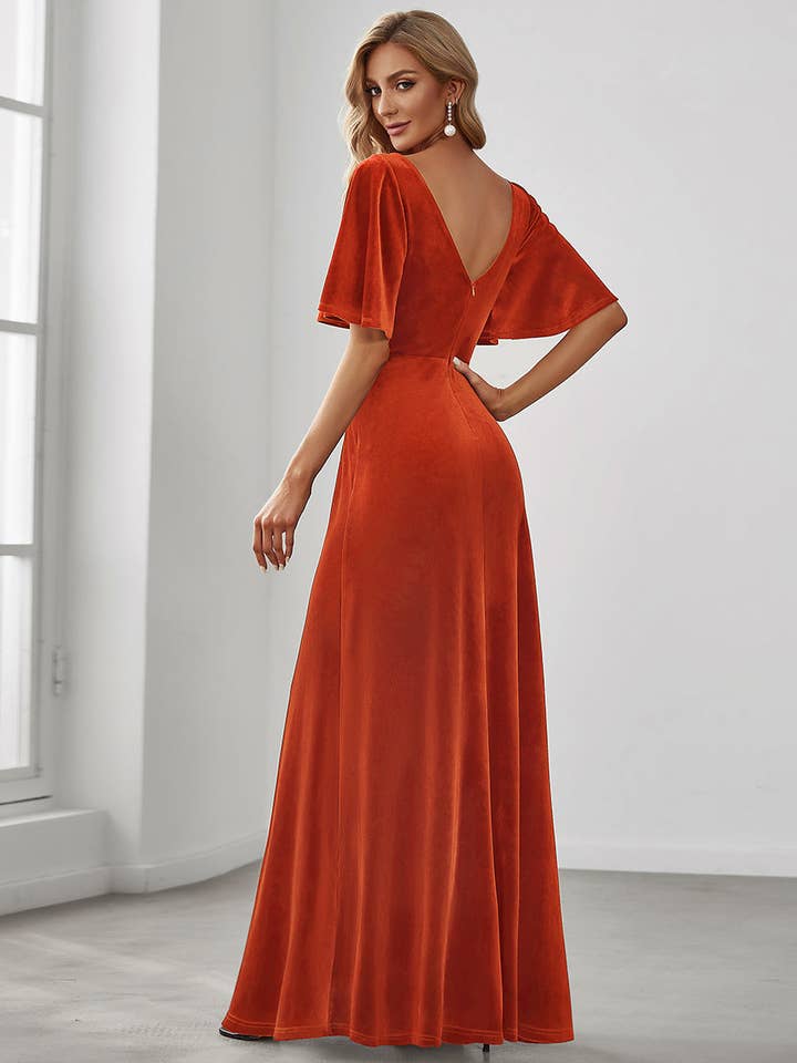Ever-Pretty - Wholesale Gown - Women's - Elegant Double V Neck Velvet Wholesale Party Dress42