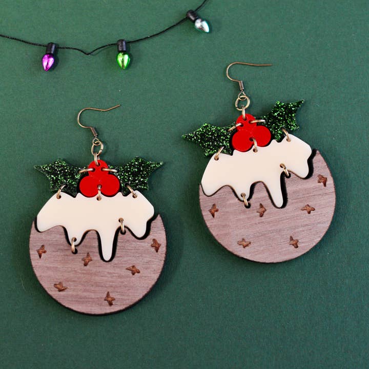 Christmas Pudding Statement Earrings for wholesale by Silly Loaf